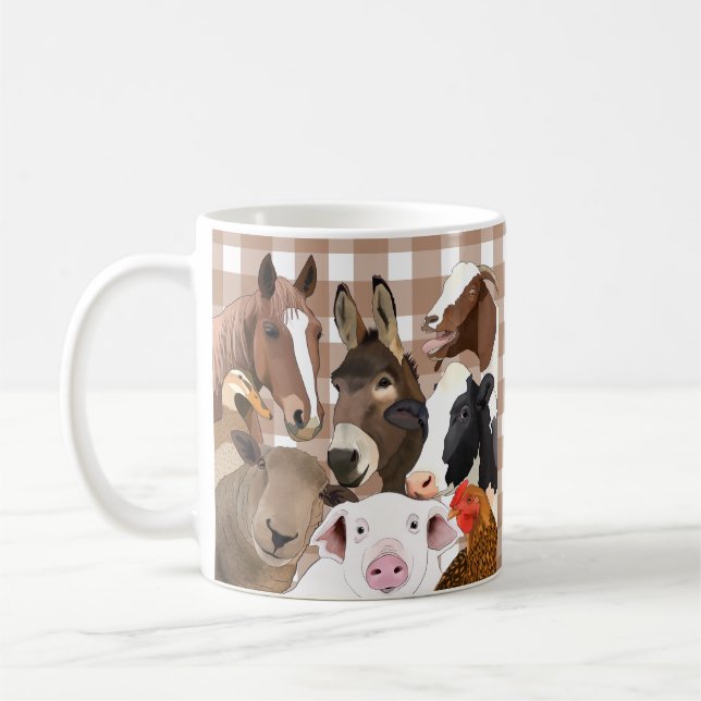 Caneca De Café Retrato de Fazenda-branca Gingham Check - Brown (Esquerda)