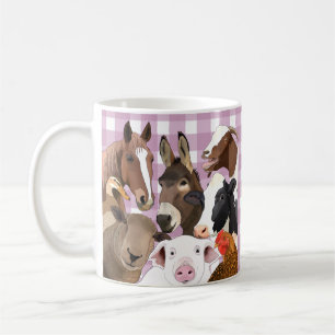 Caneca De Café Retrato de Fazenda Cóctil - Verificação Gingham -