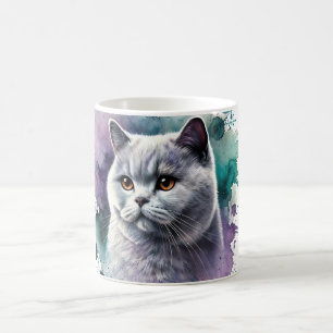 Caneca De Café Retrato de gato-do-mato-curto britânico em Lilac