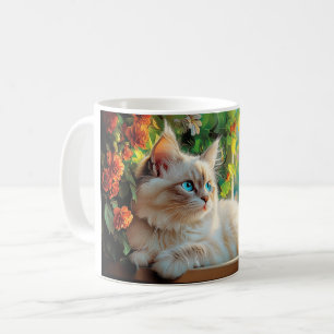 Caneca De Café Retrato de gato Ragdoll com flores