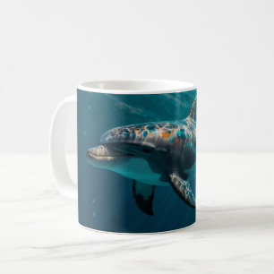 Caneca De Café Retrato de golfinho submarino azul-oceânico