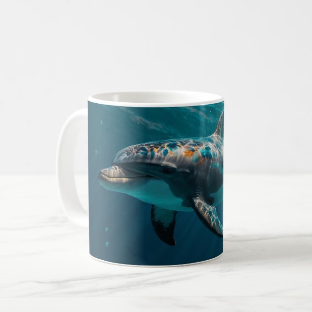 Caneca De Café Retrato de golfinho submarino azul-oceânico (Frente Esquerda)