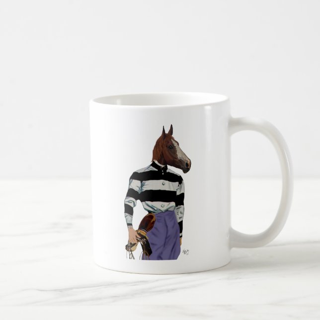 Caneca De Café Retrato de Jockey com Corrida de Cavalo (Direita)