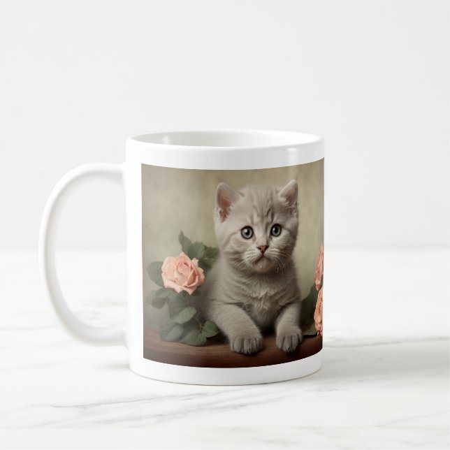 Caneca De Café Retrato de Kitten, Gatinho-De-Curta-Cabra Britânic (Esquerda)
