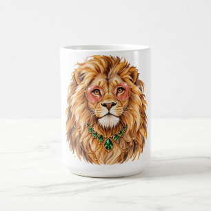 Caneca De Café Retrato de Leão em Aquarela Arte de Vida Selvagem