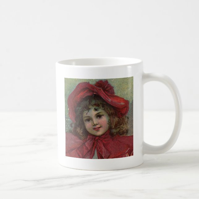 Caneca De Café Retrato de Menina com Chapéu Vermelho de Natal Vit (Direita)