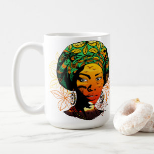 Caneca De Café Retrato de Mulher Africana com Sunset