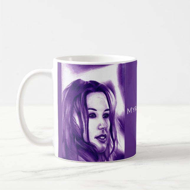 Caneca De Café Retrato de Mulher Pessoas Roxas Arte Monocromática (Esquerda)