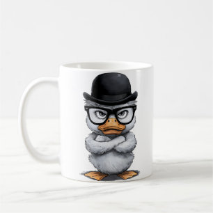 Caneca De Café Retrato de Pato Quirky com Óculos e Chapéu