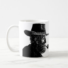 Caneca De Café Retrato de Pontos e Linhas: Velho Sábio Fumando um