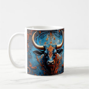 Caneca De Café Retrato de touro vibrante com Motifs Floral