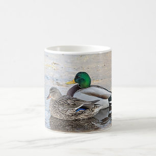 Caneca De Café Retrato de um homem e de um pato selvagem fêmea