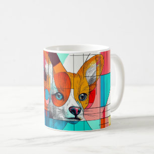 Caneca De Café retrato de uma raposa em um estilo cubista e geomé