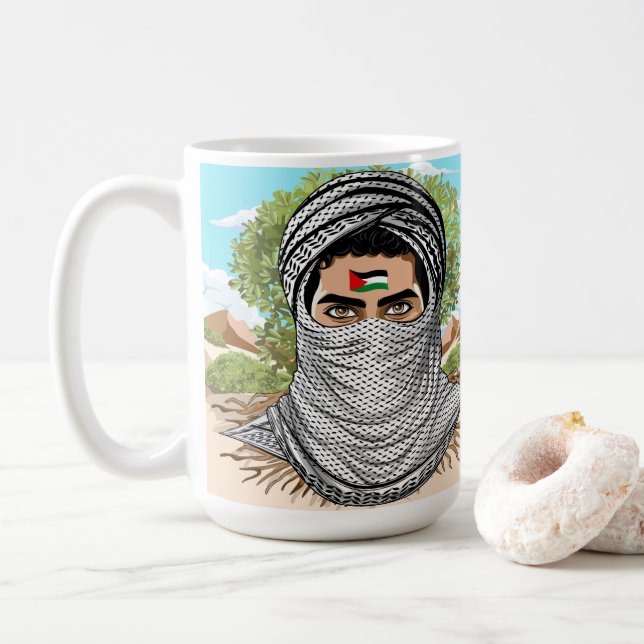 Caneca De Café Retrato do Combate à Liberdade na Palestina (Com Donut)
