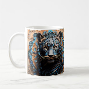 Caneca De Café Retrato do Panther Vibrante com Motifs Floral