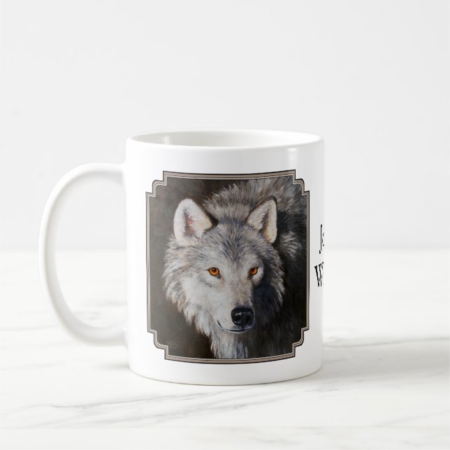 Caneca De Café Retrato do rosto do lobo da madeira da cinza (Esquerda)