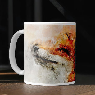Caneca De Café Retrato em Aquarela da Raposa Vermelha 01