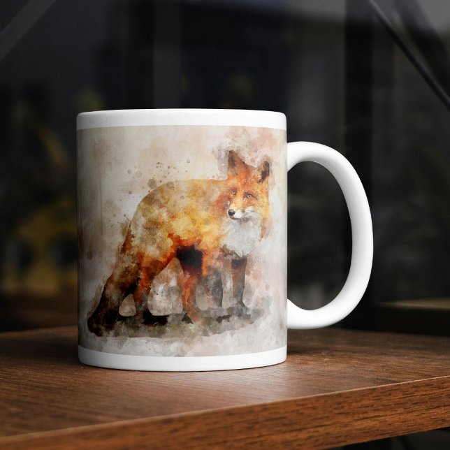 Caneca De Café Retrato em Aquarela da Raposa Vermelha 04 (Red Fox Watercolor Portrait 04. Coffee Mug)