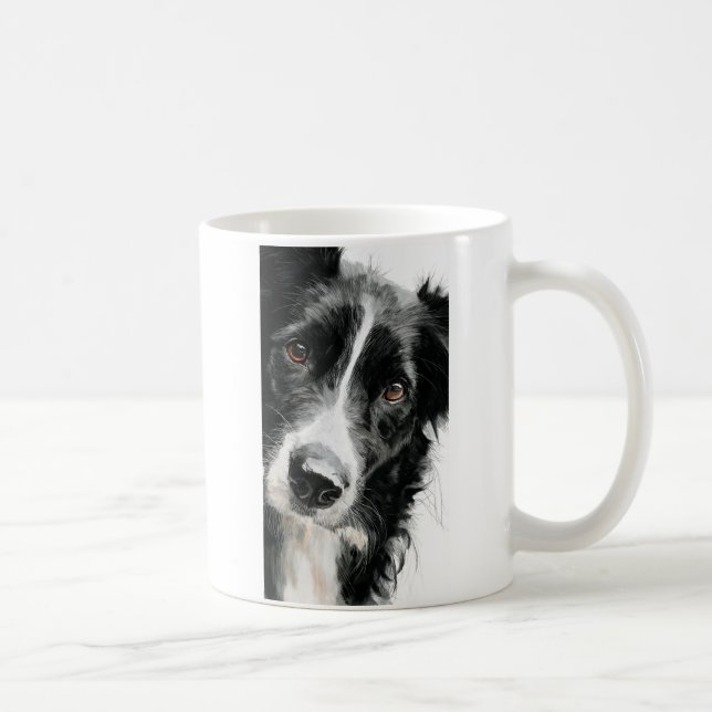 Caneca De Café retrato em aquarela de border collie (Direita)