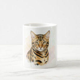 Caneca De Café Retrato em Aquarela de Gato Bengal