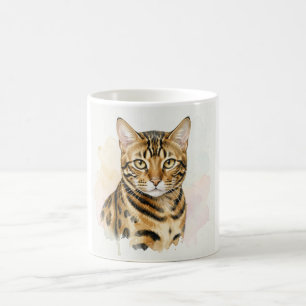 Caneca De Café Retrato em Aquarela de Gato Bengal
