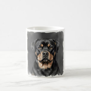 Caneca De Café Retrato em Aquarela de Rottweiler