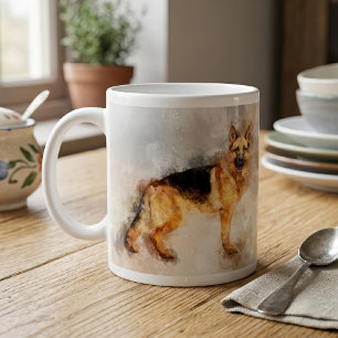Caneca De Café Retrato em Aquarela do Cão Pastor Alemão 02