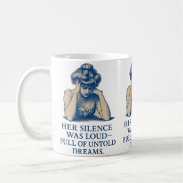 Caneca De Café Retrato em Tinta Azul Vintage – “O Silêncio Dela E