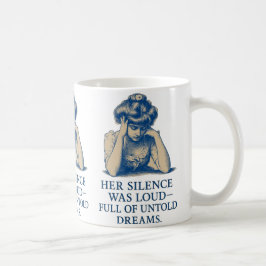 Caneca De Café Retrato em Tinta Azul Vintage – “O Silêncio Dela E