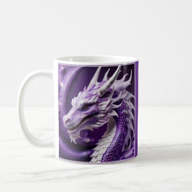 Caneca De Café Retrato Fantástico De Um Dragão Roxo E Branco (Esquerda)