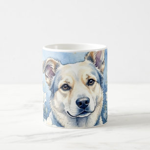 Caneca De Café Retrato Floral Botânico de Cachorro em Aquarela