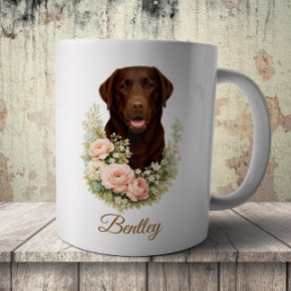 Caneca De Café Retrato Floral de Labrador Chocolate