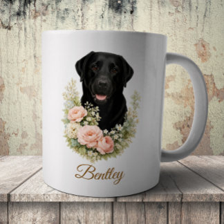 Caneca De Café Retrato Floral de Labrador Preto