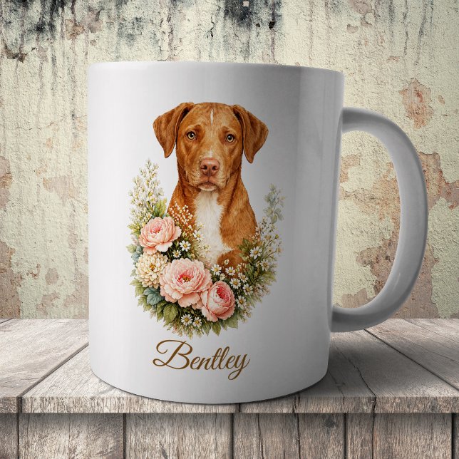 Caneca De Café Retrato Floral de Vizsla (Criador carregado)