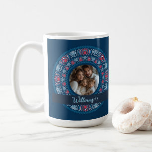 Caneca De Café Retrato Personalizado Família Azul Festivo Mandala