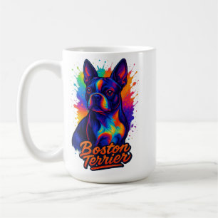 Caneca De Café Retrato Pop Art Colorido de Boston Terrier