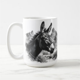 Caneca De Café Retrato Rustic Donkey em Preto e Branco
