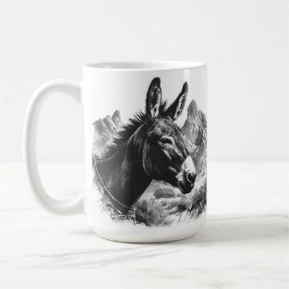 Caneca De Café Retrato Rustic Donkey em Preto e Branco