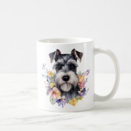 Caneca De Café Retrato Schnauzer Bonito com Flores