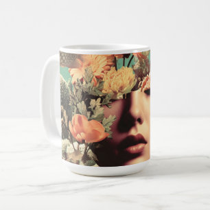 Caneca De Café Retrato Surrealista Subaquático Com Flores de Cora