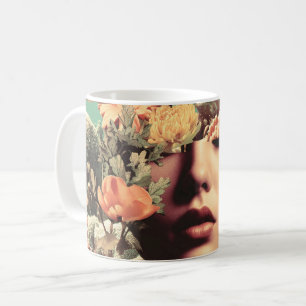 Caneca De Café Retrato Surrealista Subaquático Com Flores de Cora
