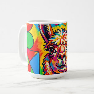 Caneca De Café Retrato Vibrante de Llama em Pop Art