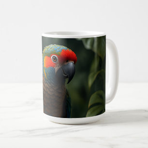 Caneca De Café Retrato Vibrante de Papagaio Tropical na Selva