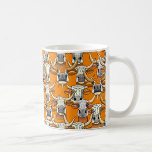 Caneca De Café Retratos Repetitivos De Bovinos Longhorn Whimsical