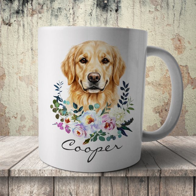 Caneca De Café Retriever Golden em Aquarela (Criador carregado)