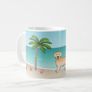 Caneca De Café Retriever Ouro Amarelo Em Uma Praia Tropical De Ve