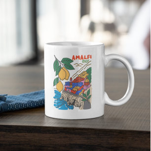 Caneca De Café Retro Amalfi Itália Arte Mediterrâneo Desenhado à 