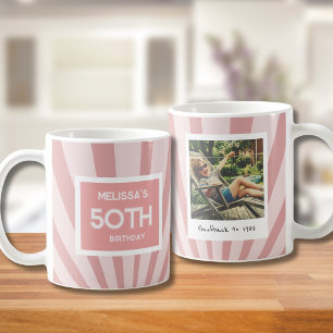 Caneca De Café Retro Aniversário de 50 anos Faixa Rosa