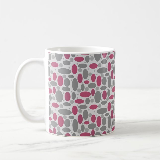 Caneca De Café retrô, anos sessenta, bolinhas, cinza e rosa (Esquerda)