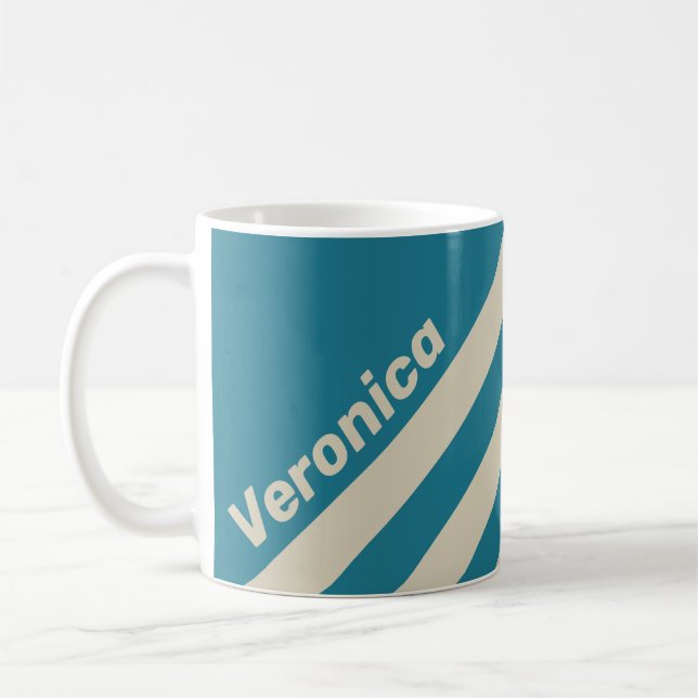 Caneca De Café Retro Aquamarine Três Listras com Nome (Esquerda)